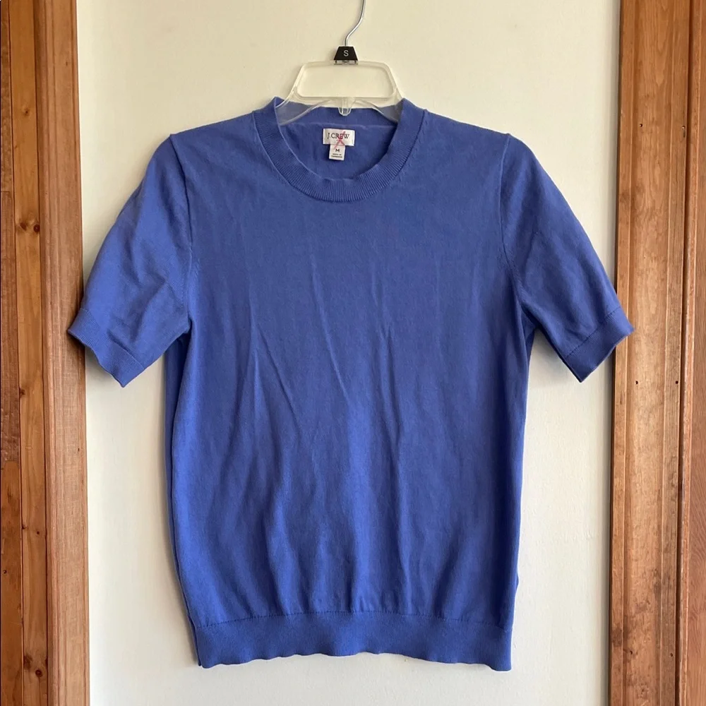 J. CREW Women's Blue Crew Neck Short Sleeve Pullover Sweater M